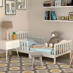 Lit enfant en bois pour tout-petits avec barrières de sécurité, noir/marron/gris/blanc