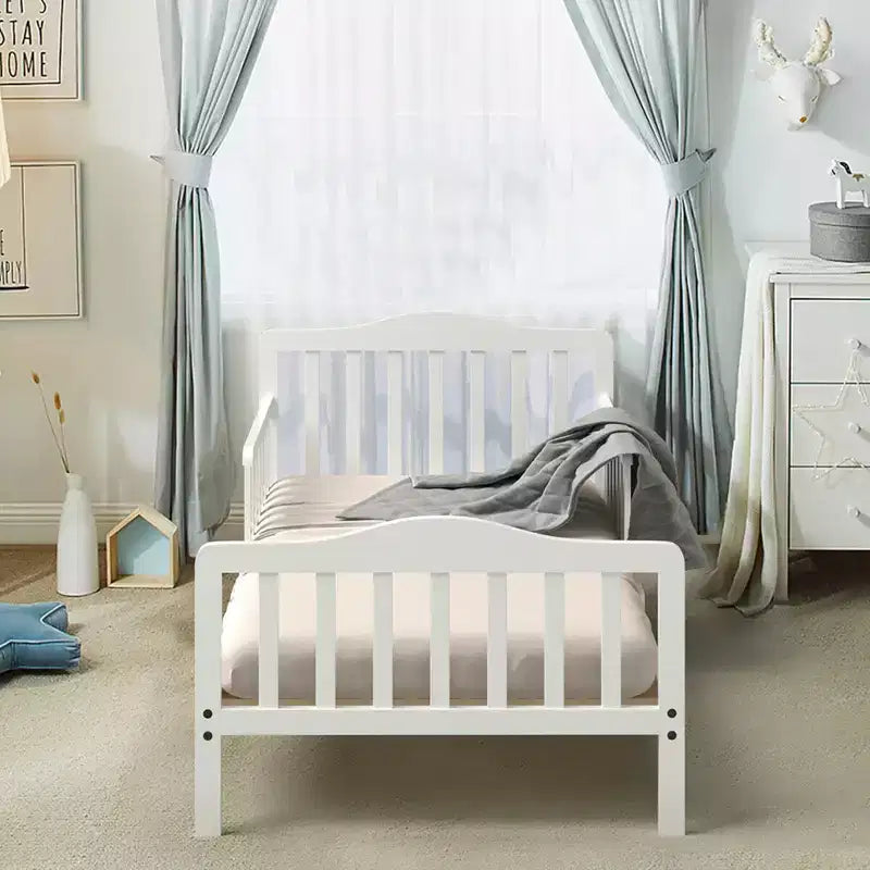 Lit enfant en bois pour tout-petits avec barrières de sécurité, noir/marron/gris/blanc
