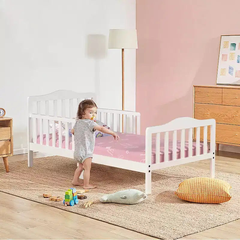 Lit enfant en bois pour tout-petits avec barrières de sécurité, noir/marron/gris/blanc