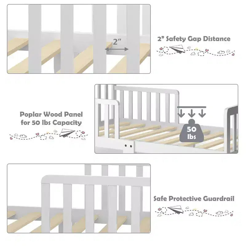 Lit enfant en bois pour tout-petits avec barrières de sécurité, noir/marron/gris/blanc