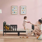Lit enfant en bois pour tout-petits avec barrières de sécurité, noir/marron/gris/blanc