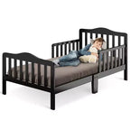 Costway Kids Toddler Wood Bed Bedroom Furniture w/ Guardrails Black/Brown/Grey/White