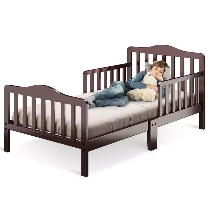 Lit enfant en bois pour tout-petits avec barrières de sécurité, noir/marron/gris/blanc