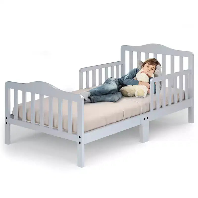 Lit enfant en bois pour tout-petits avec barrières de sécurité, noir/marron/gris/blanc