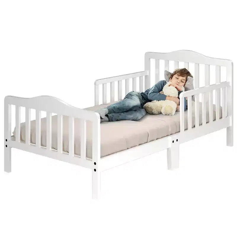 Lit enfant en bois pour tout-petits avec barrières de sécurité, noir/marron/gris/blanc