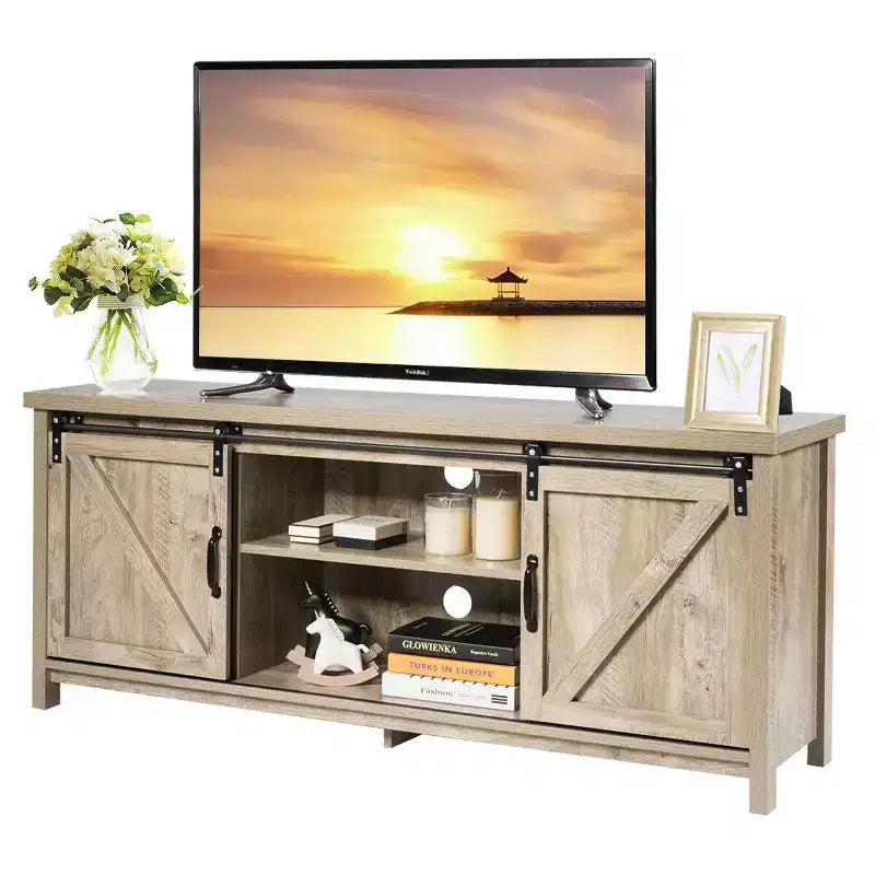 Costway TV Stand Media Center Console Cabinet Sliding Barn Door for TV's 60''