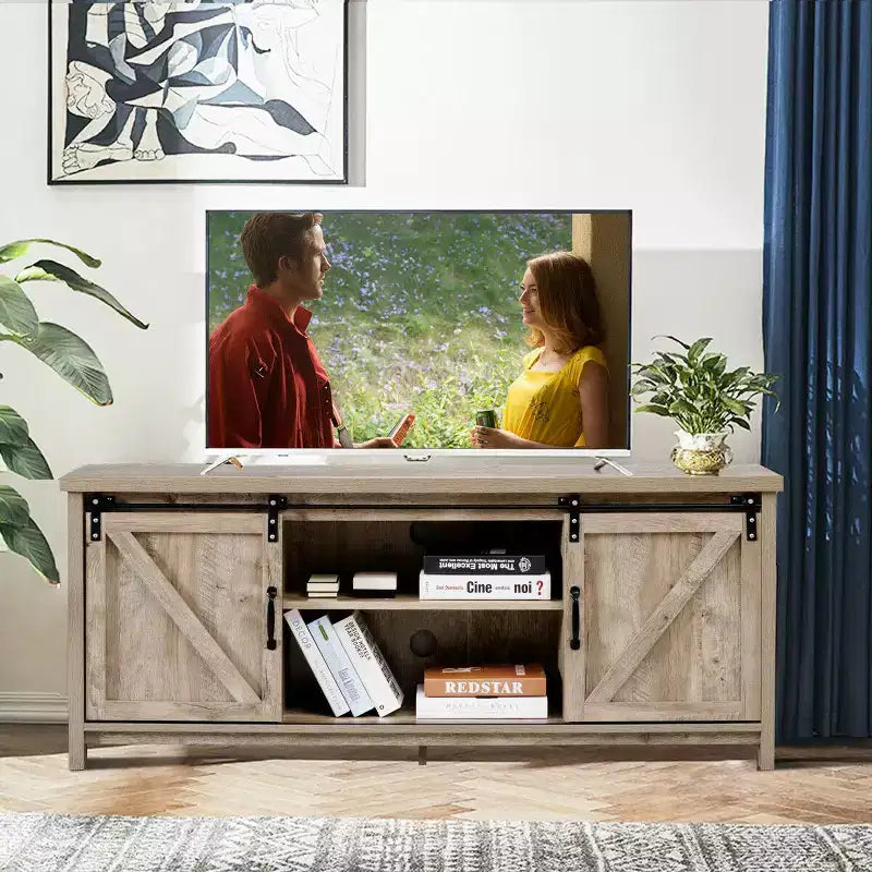 Meuble TV console avec porte coulissante de style grange pour téléviseurs de 60 pouces