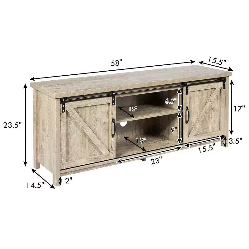 Meuble TV console avec porte coulissante de style grange pour téléviseurs de 60 pouces