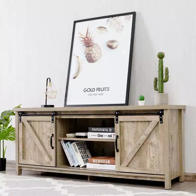 Meuble TV console avec porte coulissante de style grange pour téléviseurs de 60 pouces