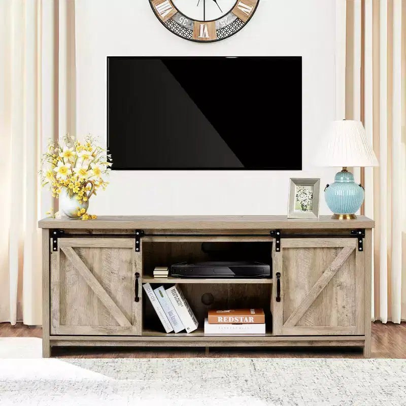 Meuble TV console avec porte coulissante de style grange pour téléviseurs de 60 pouces