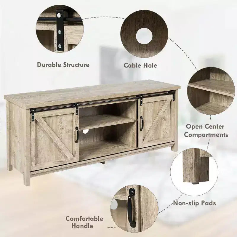 Meuble TV console avec porte coulissante de style grange pour téléviseurs de 60 pouces