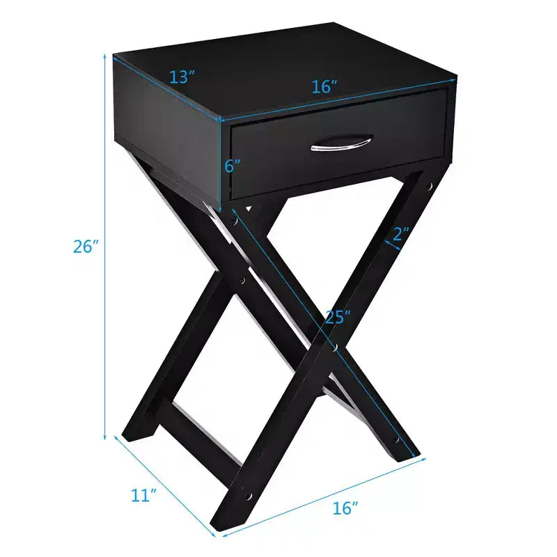 Table d'appoint à tiroirs en X, Meuble de maison moderne, Noir