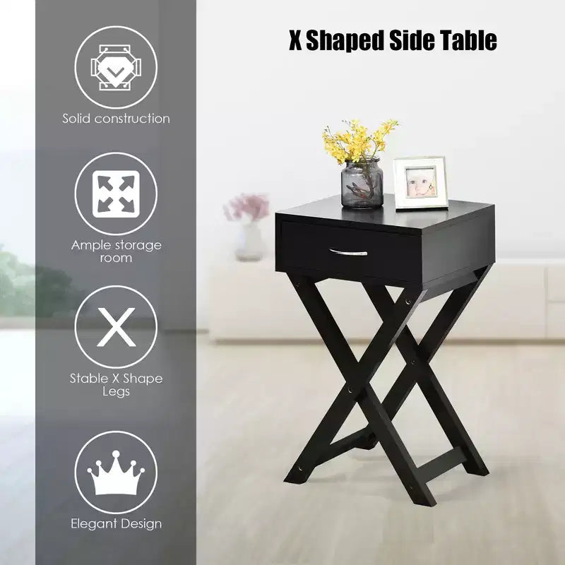 Table d'appoint à tiroirs en X, Meuble de maison moderne, Noir