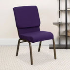 Chaise d'auditorium empilable rembourrée, siège de 48 cm de large, violet royal et cadre doré veiné, 363 kg