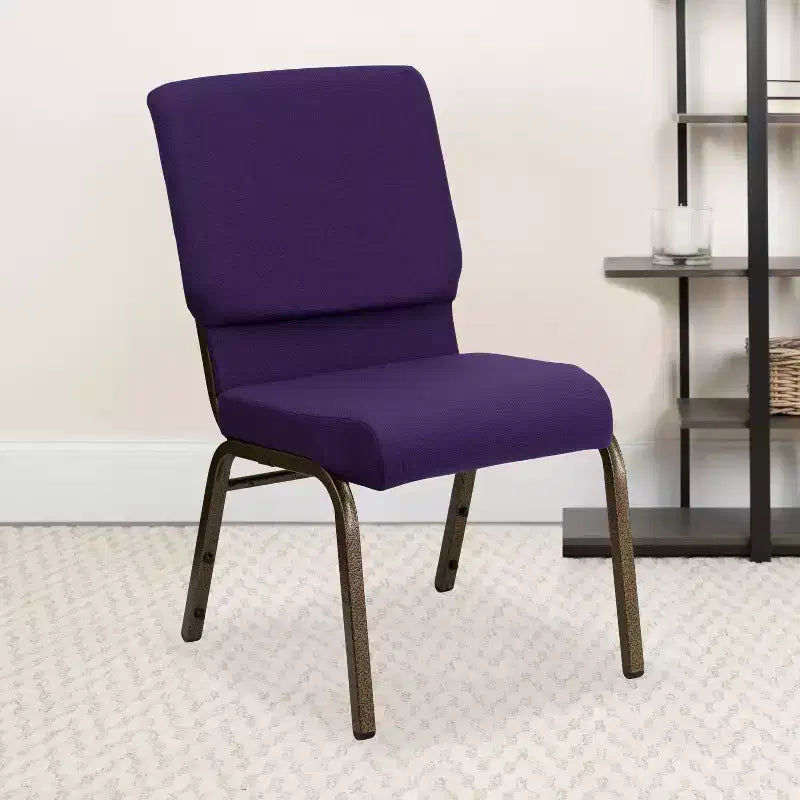 Chaise d'auditorium empilable rembourrée, siège de 48 cm de large, violet royal et cadre doré veiné, 363 kg