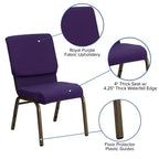 Chaise d'auditorium empilable rembourrée, siège de 48 cm de large, violet royal et cadre doré veiné, 363 kg
