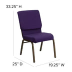Chaise d'auditorium empilable rembourrée, siège de 48 cm de large, violet royal et cadre doré veiné, 363 kg