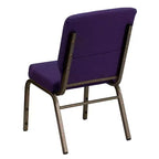 Chaise d'auditorium empilable rembourrée, siège de 48 cm de large, violet royal et cadre doré veiné, 363 kg