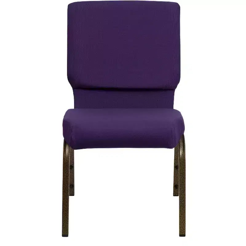 Chaise d'auditorium empilable rembourrée, siège de 48 cm de large, violet royal et cadre doré veiné, 363 kg