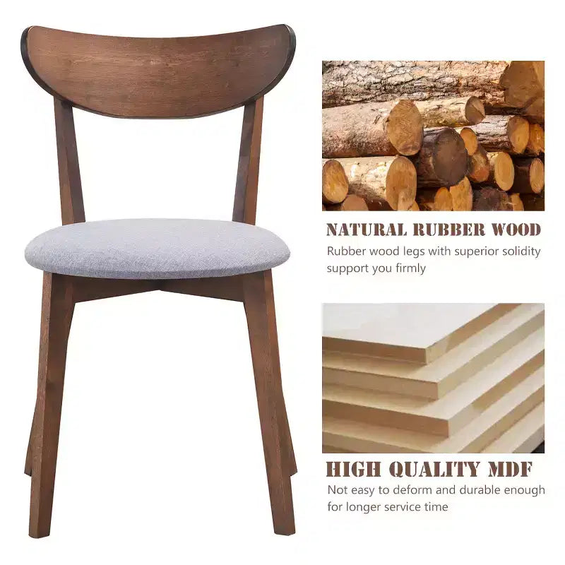 Lot de 2 chaises de salle à manger rembourrées à dossier incurvé avec pieds en bois massif, noyer