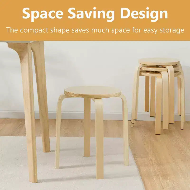 Lot de 4 tabourets ronds sans dossier empilables, en bois de bouleau, chaises de salle à manger de 45 cm pour la maison