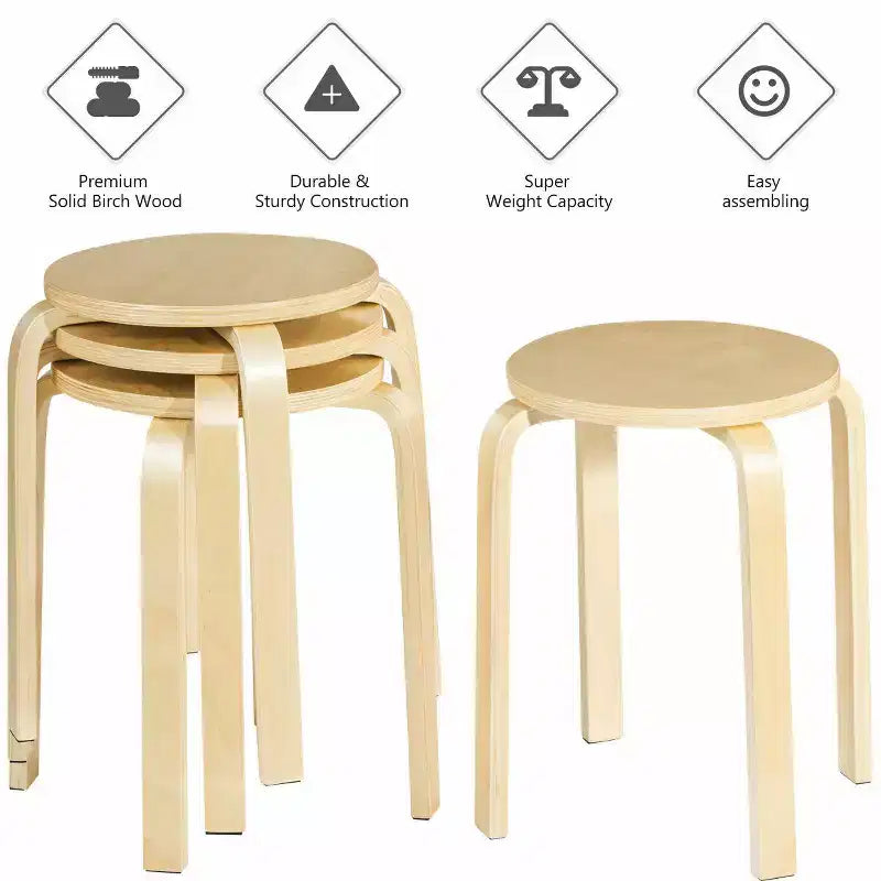 Lot de 4 tabourets ronds sans dossier empilables, en bois de bouleau, chaises de salle à manger de 45 cm pour la maison