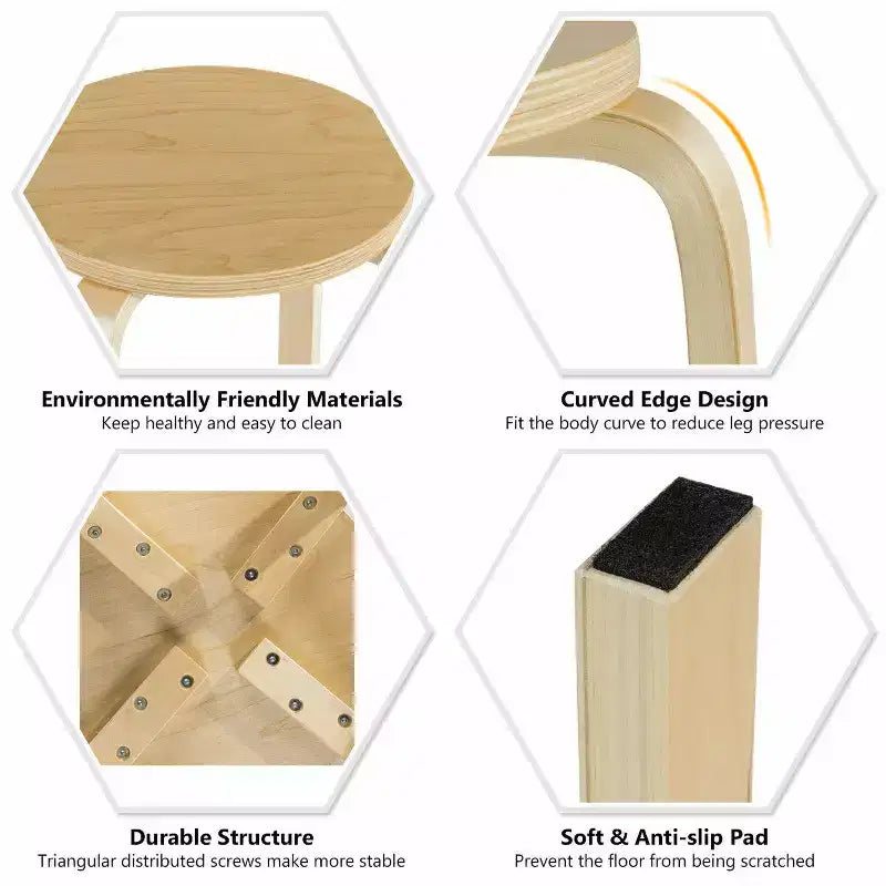 Lot de 4 tabourets ronds sans dossier empilables, en bois de bouleau, chaises de salle à manger de 45 cm pour la maison