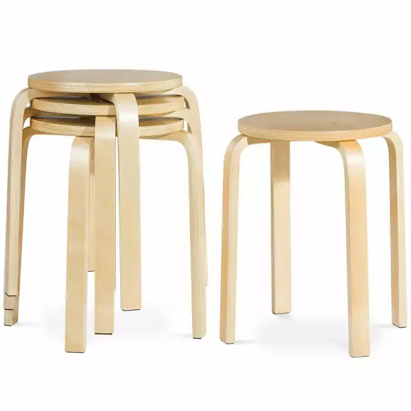 Lot de 4 tabourets ronds sans dossier empilables, en bois de bouleau, chaises de salle à manger de 45 cm pour la maison