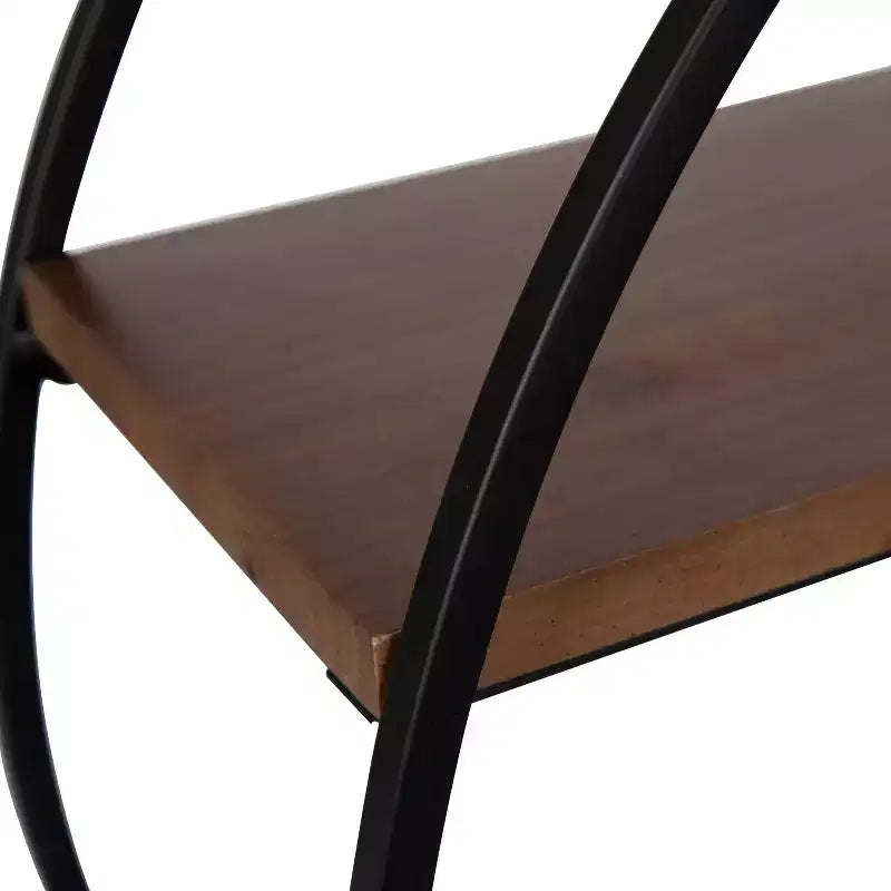 Ensemble table à manger carrée 3 pièces pour 2 avec étagère à vin, cadre en métal, gain de place, marron rustique