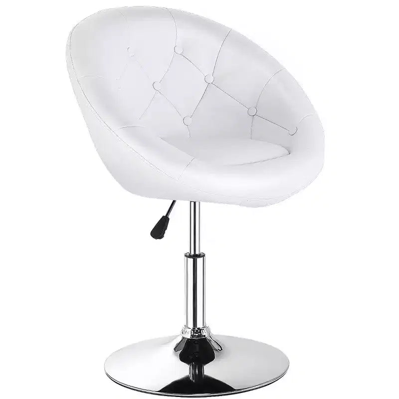 Costway 1PC Adjustable Round Swivel Tufted Back Accent Chair PU Leather White