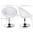 Fauteuil d'appoint rond pivotant capitonné réglable, en similicuir PU, blanc, structure chromée