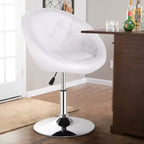 Fauteuil d'appoint rond pivotant capitonné réglable, en similicuir PU, blanc, structure chromée