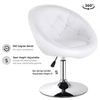 Fauteuil d'appoint rond pivotant capitonné réglable, en similicuir PU, blanc, structure chromée