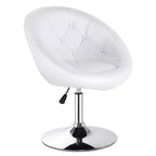 Fauteuil d'appoint rond pivotant capitonné réglable, en similicuir PU, blanc, structure chromée