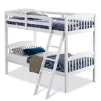 Costway Wood Hardwood Twin Bunk Beds Convertible into 2 Individual Kid Bed Ladder White