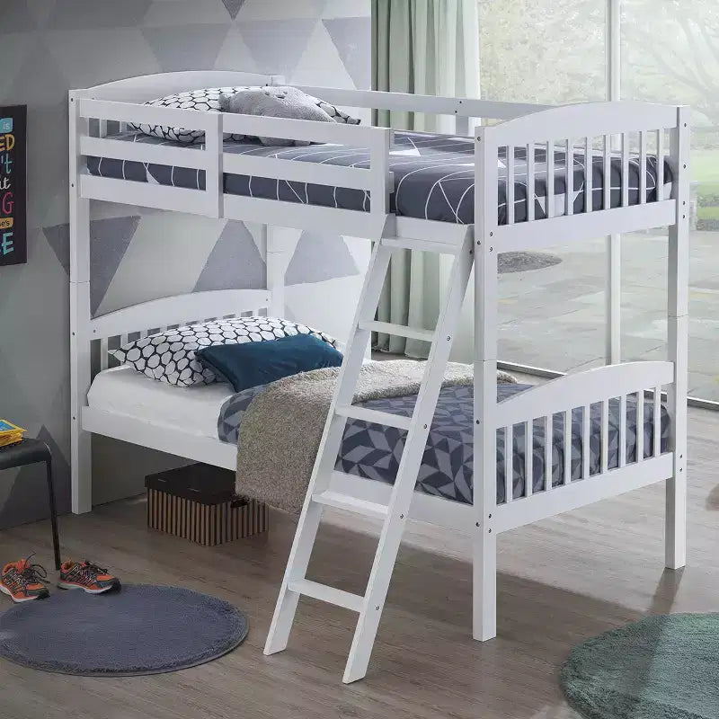 Lits superposés jumeaux en bois dur convertibles en 2 lits individuels avec échelle, blancs