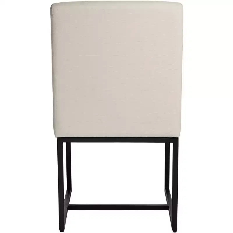 Chaise de salle à manger avec dossier haut en tissu blanc cassé et métal noir