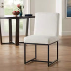 Chaise de salle à manger avec dossier haut en tissu blanc cassé et métal noir