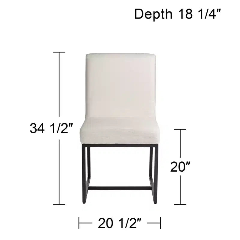 Chaise de salle à manger avec dossier haut en tissu blanc cassé et métal noir