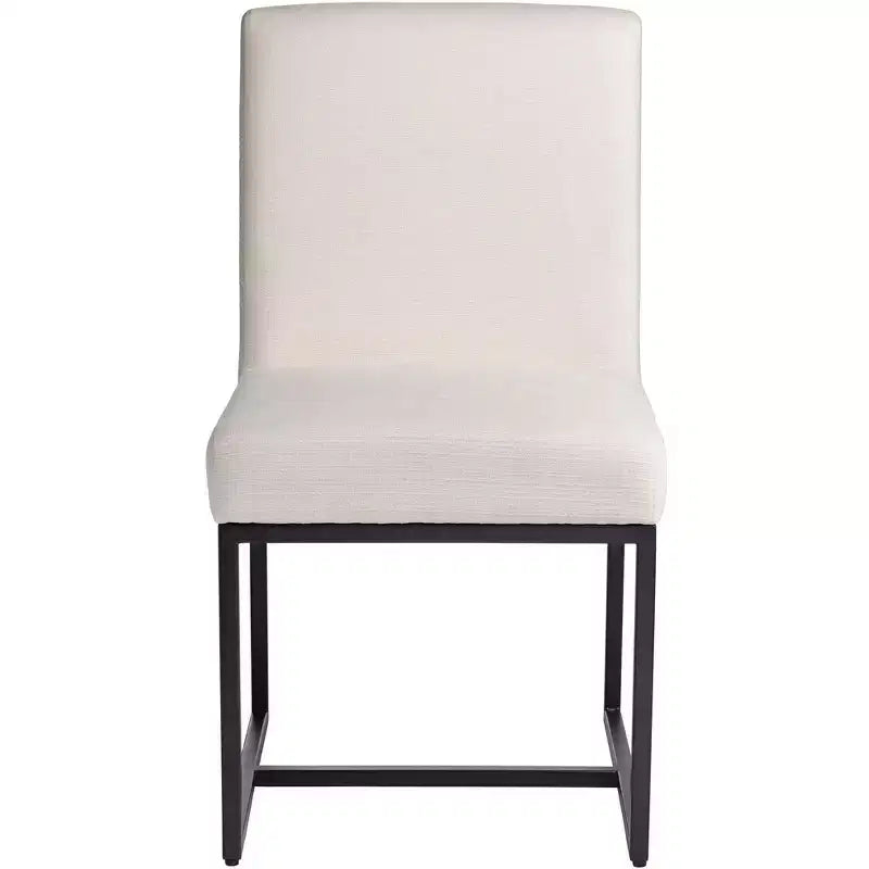 Chaise de salle à manger avec dossier haut en tissu blanc cassé et métal noir