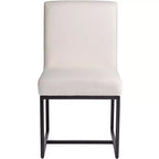 Chaise de salle à manger avec dossier haut en tissu blanc cassé et métal noir
