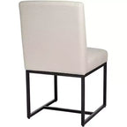 Chaise de salle à manger avec dossier haut en tissu blanc cassé et métal noir